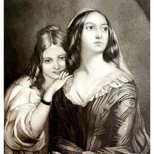 1859 Engraving Blue And Black Eyes Beautiful Women Victorian Art DWY5G